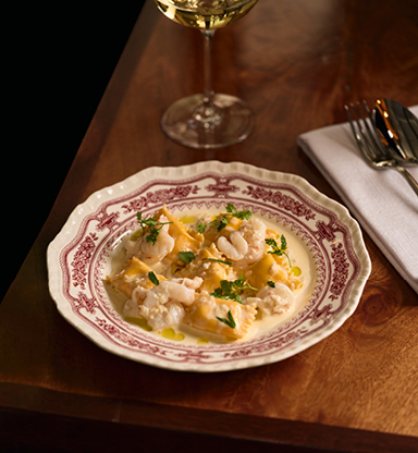 Prawn and scallop agnolotti with a Martini Bianco at Vito's